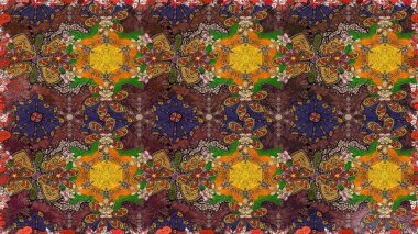 Raster illüstrasyonu. Kahverengi ve turuncu renkli kahverengi ve turuncu papatya deseni. Kahverengi ve turuncu renklerde.