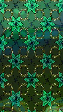 Yeşil ve gri renkli çiçekler. Raster illüstrasyonunda çiçek deseni çizimi.