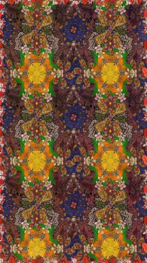 Raster illüstrasyonu. Taslak desenli, modaya uygun kumaş deseni. Renkli Bahar Teması eskiz kalıbı. Düz Çiçek Elementleri Tasarımı. Şirin çiçek elementleri..