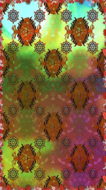 Kahverengi ve yeşil renklerde. Kahverengi ve yeşil renkte kahverengi ve yeşil papatya deseni. Raster illüstrasyonu.