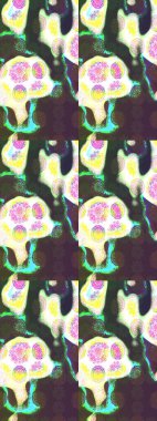 Çiçekli karalama şeklinde Raster çiçek deseni. Yumuşak, bahar çiçekli arka plan. Kahverengi ve yeşil renkte çiçekler.