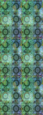 Kına dövmeli süs çiçekleri, altın çıkartmalar, mehndi ve yoga tasarımı, kartlar ve parmak izleri. Yeşil ve mavi renkte desen. Raster altın mehndi kusursuz desen.