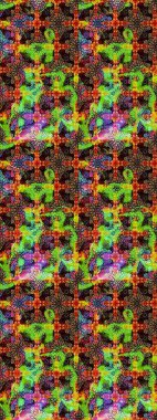 Yeşil ve kahverengi renkli bitkilerden oluşan parlak çiçekli çizim deseni.