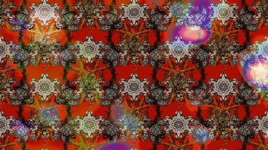 Raster illüstrasyonundaki çiçek desenli çizim. Renkli Bahar Teması eskiz kalıbı. Düz Çiçek Elementleri Tasarımı. Süslü kumaş deseni.