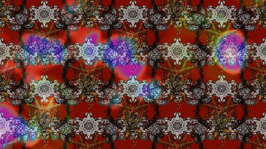 Kumaş desenli papatya çiçeği detayı. Kahverengi ve kırmızı renkte çiçekler.