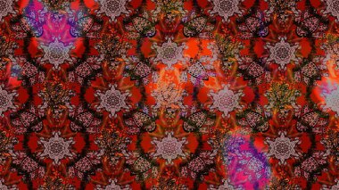 Kahverengi ve kırmızı kahverengi ve kırmızıya. Çiçekli ipek eşarp. Retro tekstil tasarım koleksiyonu. El çizimi çiçek unsurları olan soyut çizim raster deseni. 1950 'ler-1960' lar motifleri.