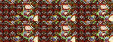 Nakış desenli çiçek deseni. Renkli grunge, soyut arkaplanı kolonya ve kırmızı çiçeklerle süslüyor. İzler, kumaş, duvar kağıtları, tekstil için raster dokusu.