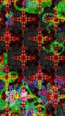 Şirin çiçekli eskiz deseni ve siyah ve yeşil renkli yapraklar, suluboya çiçek deseni, duvar kağıdı, kart ya da kumaş için fayanslı. Raster illüstrasyonu.