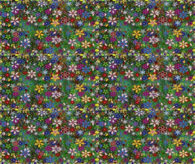 Yeşil ve mavi renklerde. Çiçek buketleriyle klasik tarzda kusursuz desenler. Raster illüstrasyonu.