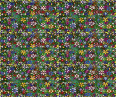 Yeşil ve mavi renklerde. Çiçek buketleriyle klasik tarzda kusursuz desenler. Raster illüstrasyonu.