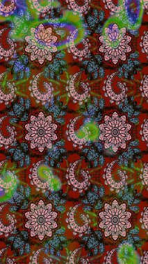 Parlak renkli çiçekleri olan ve kahverengi ve yeşil renkli yaprakları olan harika bir çiçek deseni. Halk tarzı. Modern çiçek arkaplanı. Moda baskıları için zarif bir şablon.