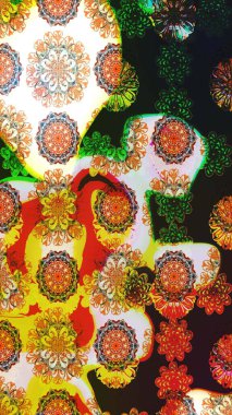 Raster illüstrasyonu. Kumaş, tekstil, duvar kağıdı baskısı için. Tomurcukları papatya çiçekleri olan sevimli bir çiçek deseni. Eski usul. Eskiz geçmişi. Miles Fleur, dandik süs.