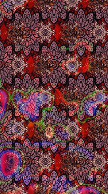 Raster illüstrasyonu. Çiçek buketleriyle klasik bir eskiz şekli. Kahverengi renklerde.