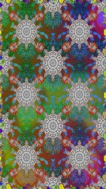 Manzaralı çiçek deseni. Sevgililer günü ve tebrik kartı konsepti için şık bir davetiye. Çiçek kompozisyonu, el boyası, hassas şablon. Üst manzara, yumuşak yeşil renk biçimi.