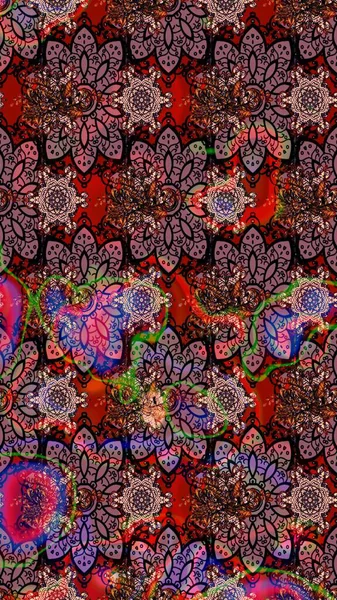 Raster illüstrasyonu. Çiçek buketleriyle klasik bir eskiz şekli. Kahverengi renklerde.