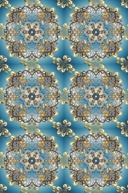 Şam, tasarım için kusursuz desen. Gri, nötr ve mavi renklerde altın elementlerle pürüzsüz desen.
