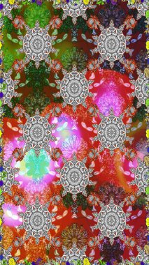 Raster illüstrasyonunda kusursuz çiçek deseni. Gri ve kahverengi renkte çiçekler.