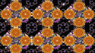 Elle boyanmış suluboya resim çizimleri, çiçekler ve bitkiler. Siyah renkte çiçekler.