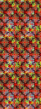 Renkli Bahar Teması eskiz kalıbı. Raster illüstrasyonu. Güzel kumaş deseni. Asya tekstil tarzında. Düz Çiçek Elementleri Tasarımı. Çiçek desenini çiz.