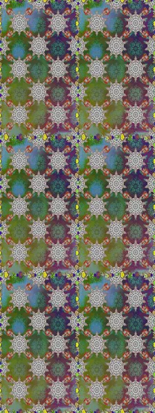 Çiçek. Raster illüstrasyonu. Kusursuz dekoratif arka plan, çiçek mandala. Yeşil ve gri renklerde.