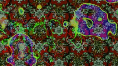 Çiçekli karalama şeklinde Raster çiçek deseni. Yeşil ve kahverengi renkli çiçekler. Yumuşak, bahar çiçekli arka plan.