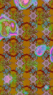 Tropik çiçek desenleri. Kahverengi ve yeşil renkli çiçekler. Raster illüstrasyonu.