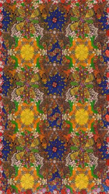 Kahverengi ve yeşil renklerde güzel bir tekstil. Raster illüstrasyonu. Suluboya çiçekli çiçek deseni.