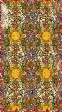 Raster illüstrasyonu. Kahverengi ve bej renklere karalamalar çizilmiş çiçek deseni.