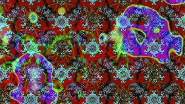 Çiçekli ipek eşarp. El çizimi çiçek unsurları olan soyut çizim raster deseni. Retro tekstil tasarım koleksiyonu. 1950-1960 motifleri. Kırmızı ve kahverengi kırmızı ve kahverengi.