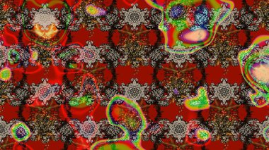 Kibar, bahar çiçekleri kırmızı ve kahverengi renklerde. Çiçek ve yapraklı karalama şeklinde Raster çiçek deseni. Raster illüstrasyonu.