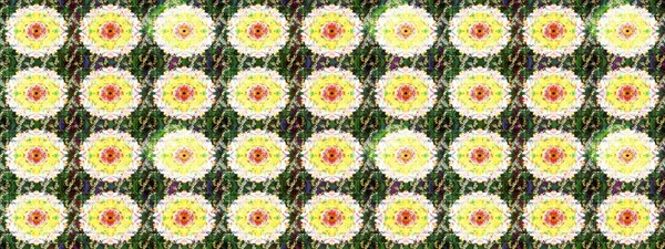 Çiçeksel elementlerle süslenmiş zarif raster dokusu. Küçük çiçekte hoş bir çiçek deseni var. Parlak çiçekli yeşil ve sarı renkler üzerine soyut çizim deseni.