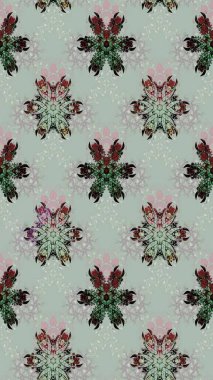 Soyut etnik raster çizim kalıbı. Çiçekler. Vadinin gri ve siyah renkli çiçekleri.