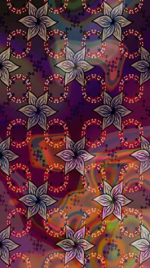 Düz Çiçek Elementleri Tasarımı. Renkli Yaz Temalı eskiz kalıbı. Raster illüstrasyonundaki çiçek desenli çizim. Kahverengi ve mor renkte çiçekler.