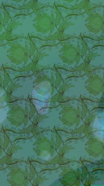 Çiçekli el çizimi çizimi deseni. Modern gelişim yeşil ve mavi raster arka plan duvar kâğıdı illüstrasyon klasik çizgili iz sürme desenli çiçekler, çiçekli süsler.