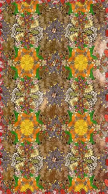 Renkli Bahar Teması eskiz kalıbı. Çiçekli çizim şekli. Düz Çiçek Elementleri Tasarımı. Kahverengi ve bej renkli çiçekler.