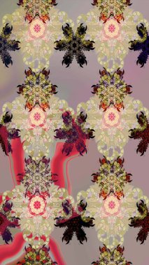 Renkli çizim kalıbı. Bej ve gri renkli şirin tekstil tarzında. Raster illüstrasyonu. Çiçek duvar kâğıdı. Çiçek arka planı.