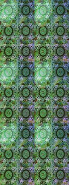 Damask altın soyut çiçek deseni yeşil ve mavi renklerde. Raster illüstrasyonu. Süsleme.