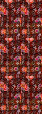 Renkli Bahar Teması eskiz kalıbı. Kahverengi ve kırmızı renkli şirin çiçek desenleri. Raster Modaya uygun kumaş deseni. Düz Çiçek Elementleri Tasarımı.