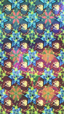 Raster illüstrasyonu. Mavi ve kahverengi renkli güzel bir tekstil. Suluboya çiçekli çiçek deseni.