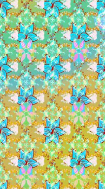 Rengarenk çiçekleri ve doğal renklerde yaprakları olan harika bir çiçek deseni. Modern çiçek arkaplanı. Moda baskıları için zarif bir şablon. Halk stili.