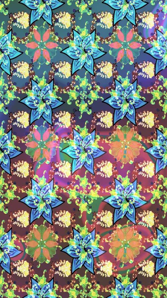 Raster illüstrasyonu. Mavi ve kahverengi renkli güzel bir tekstil. Suluboya çiçekli çiçek deseni.