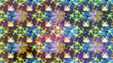 Raster illüstrasyonu. Mavi ve kahverengi renkte çiçekler. Çizim çiçek deseni duvar kağıdı için kullanılabilir.