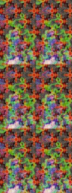 Üzerinde gelincikler ve vadi zambakları olan renkli çiçek desenli nakış deseni. Tekstil tasarımı için geleneksel Raster çiçek buketi yeşil ve bej renkleri.