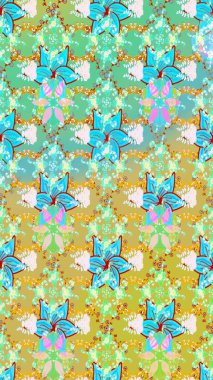 Rengarenk çiçekleri ve doğal renklerde yaprakları olan harika bir çiçek deseni. Modern çiçek arkaplanı. Moda baskıları için zarif bir şablon. Halk stili.