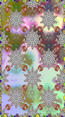 Raster illustration. Seamless floral pattern in folk style with flowers, leaves. Hand drawn.