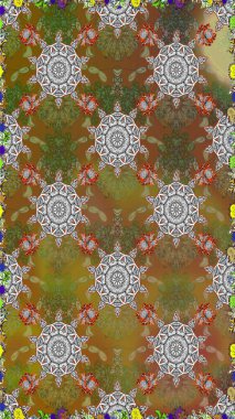 Klasik çiçek tasarımı elementleri. Kahverengi ve gri kıvırcık çiçekler kahverengi ve gri renklerde şekillenir. Raster illüstrasyonu.