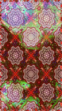 Düz Çiçek Elementleri Tasarımı. Kusursuz çiçek deseni. Raster illüstrasyonu. Kahverengi ve nötr renklerde çiçekler. Renkli Bahar Temalı Kusursuz Arkaplan. Asya tekstil tarzında.