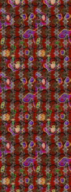 Parlak renkli çiçekleri ve kahverengi ve kırmızı renkte yaprakları olan harika bir çiçek deseni. Moda baskıları için zarif bir şablon. Halk tarzı. Modern çiçek arkaplanı.