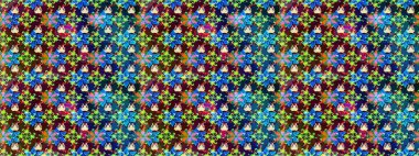 Raster illüstrasyonu. Küçük çiçekli yay deseni çiz. Suluboya tarzında mavi ve kahverengi renkler üzerine.