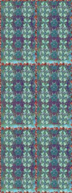 Asya tekstil tarzında. Raster illüstrasyonu. Kusursuz çiçek deseni. Raster illüstrasyonu. Mavi ve yeşil renkte çiçekler.